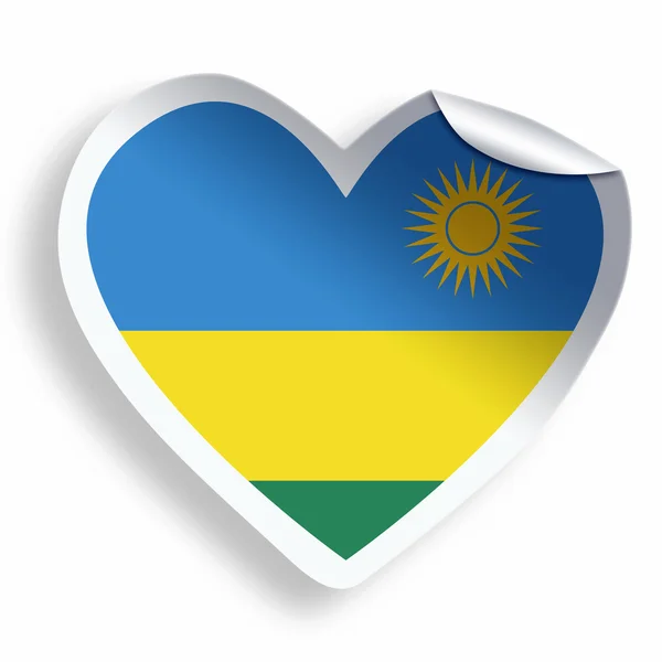 Hart sticker met vlag van Rwanda geïsoleerd op wit — Stockfoto