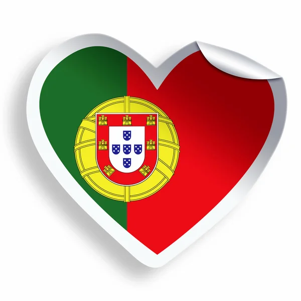 Hjärtat klistermärke med portugisisk isolerad på vit flagg — Stockfoto