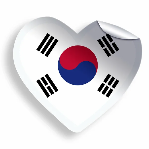 心贴上白色孤立的韩国国旗 — 图库照片