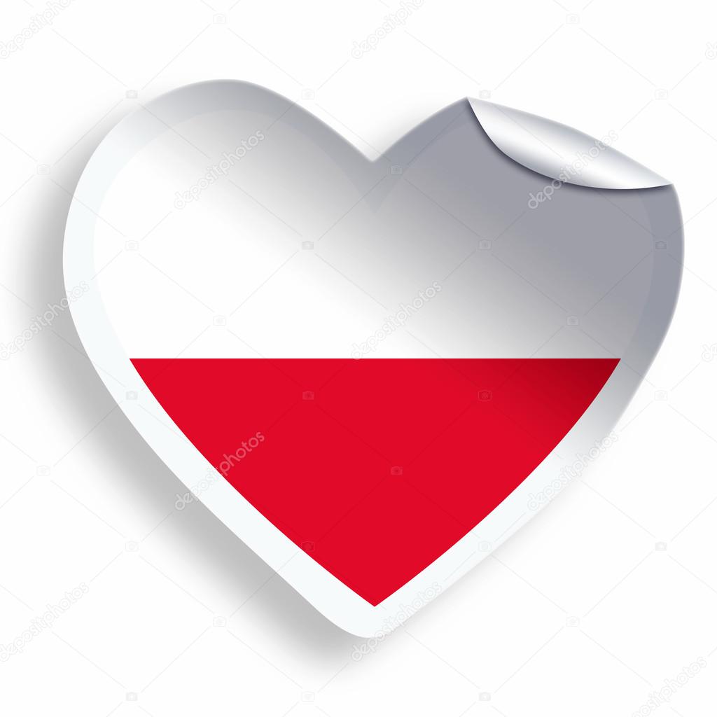 Heart sticker with flag of Poland isolated on white