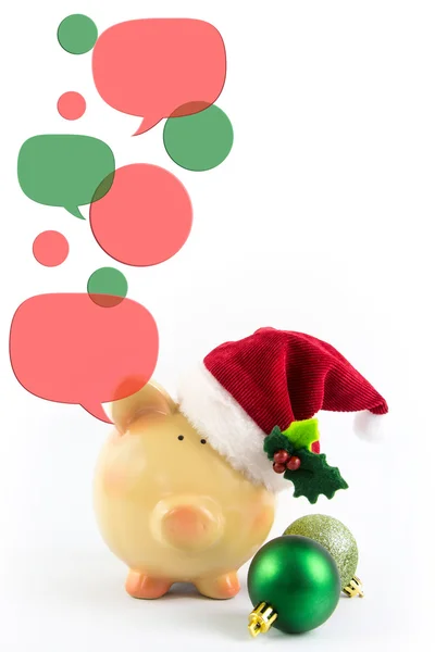 Piggy bank with speech bubbles. Christmas sale concept, isolated — Stock Photo, Image