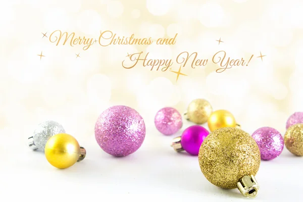 Mini Christmas balls with bokeh background — Stock Photo, Image