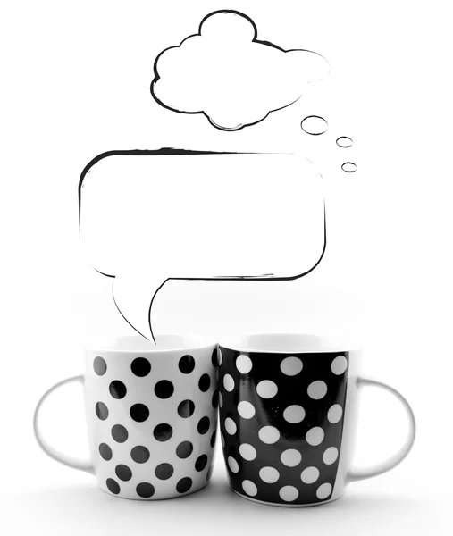 Kubki kawy z bąbelkami puste szkicowy mowy na białym tle — Zdjęcie stockowe
