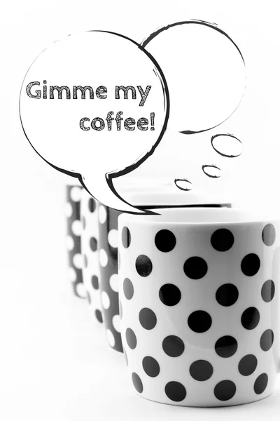 Coffee mugs with speech bubbles isolated on white background — Stock Photo, Image
