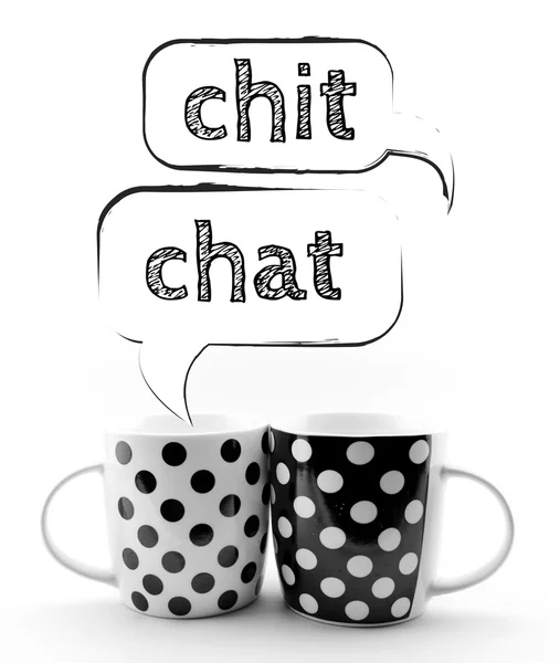 Canecas de café com bolhas de fala Chit chat isolado no fundo branco — Fotografia de Stock