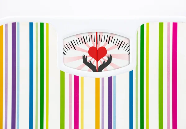 Bathroom scale with heart on dial with lines no numbers — Stock Photo, Image