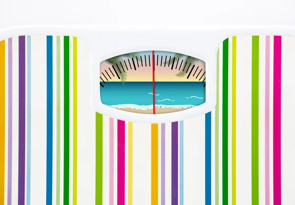 浴室のスケールとダイヤルのビーチ夏ダイエット コンセプト — ストック写真