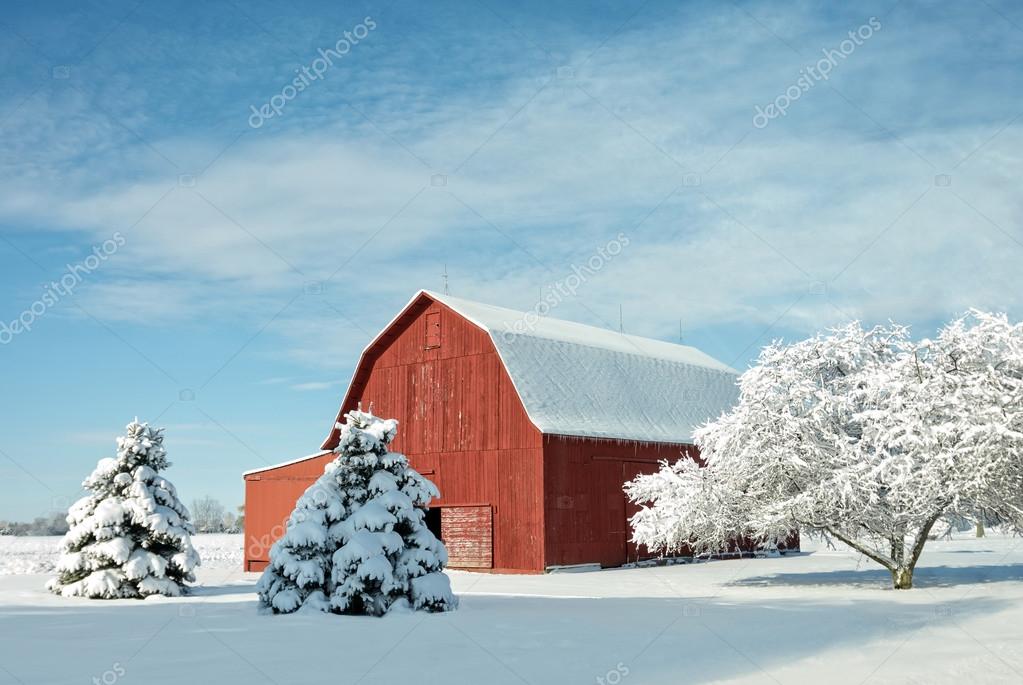 Red Barn With Snow Stock Photo by ©Mshake 107178876