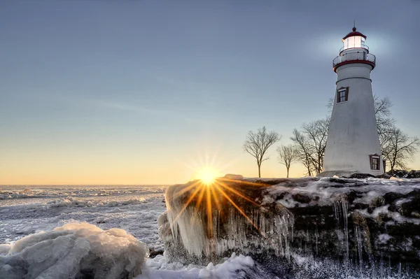 Marblehead latarnia zimowy wschód słońca — Zdjęcie stockowe