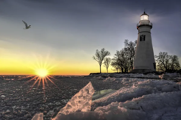 Marblehead deniz feneri gündoğumu — Stok fotoğraf