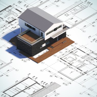 Çizim ve düzeni modern minimalist ev.