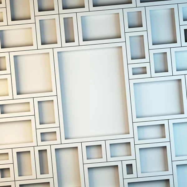 Wand aus leeren weißen Rahmen. — Stockfoto
