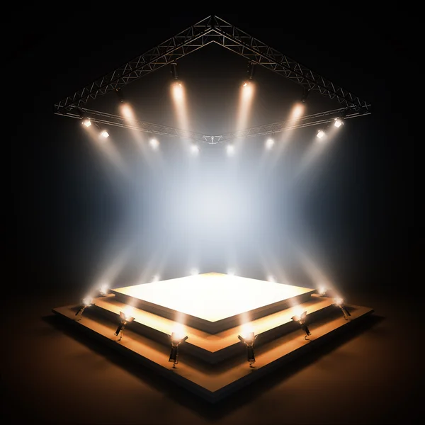 Leere Bühne mit Scheinwerfern beleuchtet. — Stockfoto