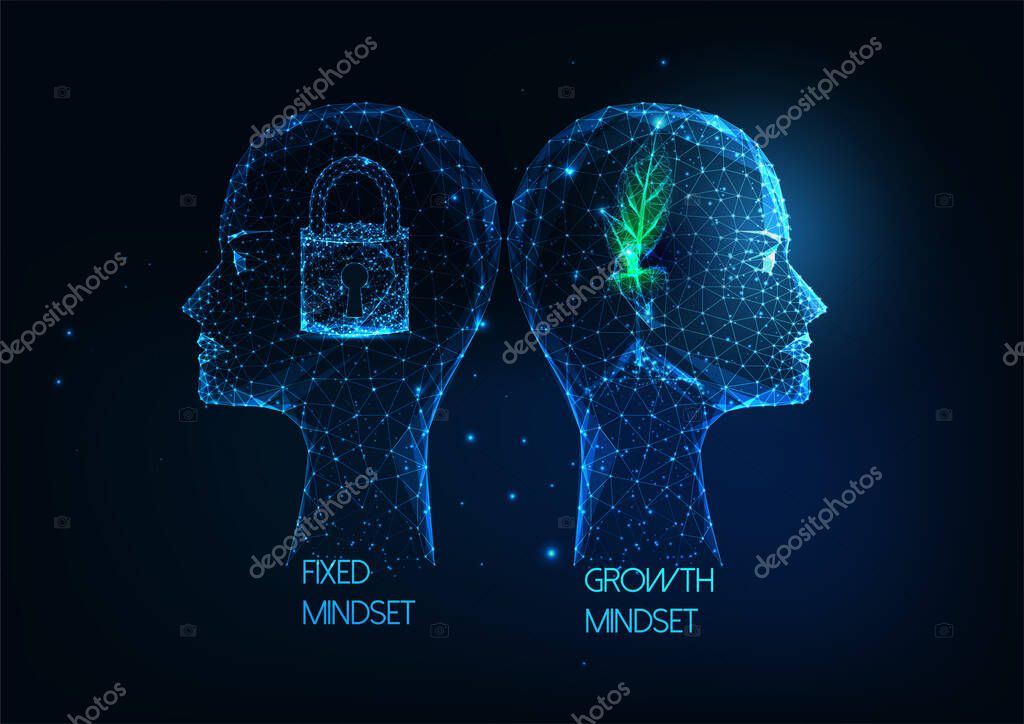 Futuristic Growth Mindset Vs Fixed Mindset Concept With Glowing Low Polygonal Human Heads With Plant And Lock On Dark Blue Background Modern Wireframe Mesh Design Vector Illustration Premium Vector In Adobe Futuristic Growth Mindset Vs Fixed Mindset Concept With Glowing Low Polygonal Human Heads With Plant And Lock On Dark Blue Background Modern Wireframe Mesh Design Vector Illustration Premium Vector In Adobe