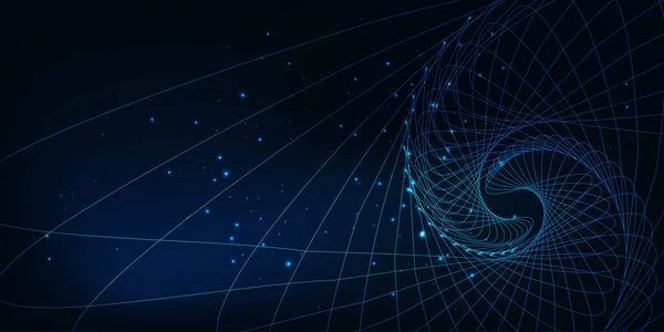 Banner abstracto de ciencia y tecnología futurista con patrón espiral poligonal bajo brillante — Vector de stock