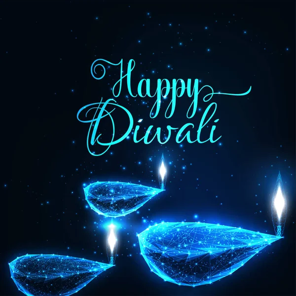 Carte de vœux Happy Diwali Holiday abstraite brûle des lampes diya — Image vectorielle