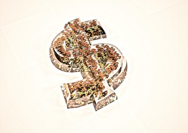 Para birimi işareti dolar. 3D render.