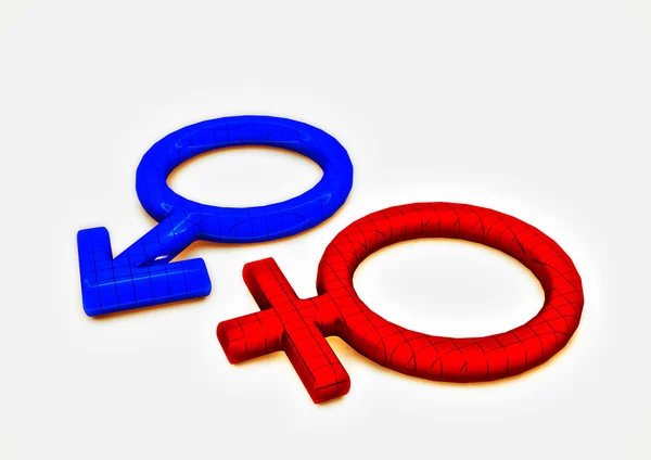 Männliche und weibliche Symbole. 3D-Darstellung. — Stockfoto
