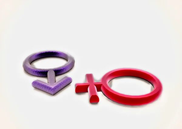 Männliche und weibliche Symbole. 3D-Darstellung. — Stockfoto