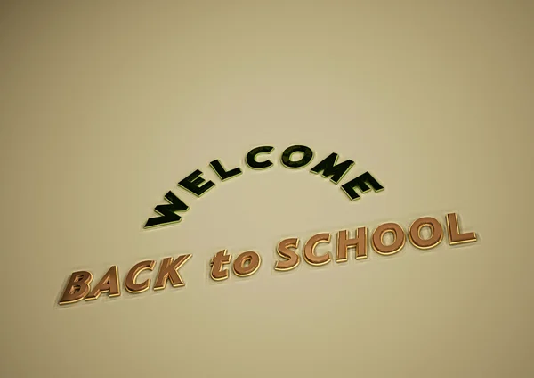 Inscripción dimensional Bienvenido de nuevo a la escuela. Ilustración 3D . —  Fotos de Stock