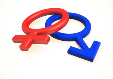 Erkek ve dişi sembolleri. 3D render.