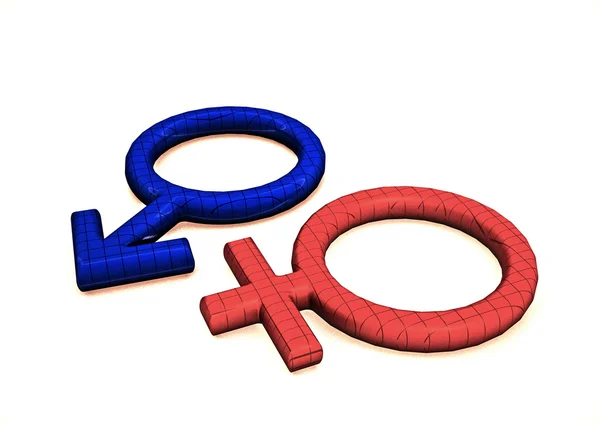 Männer und weibliche Symbole. 3D-Darstellung. — Stockfoto