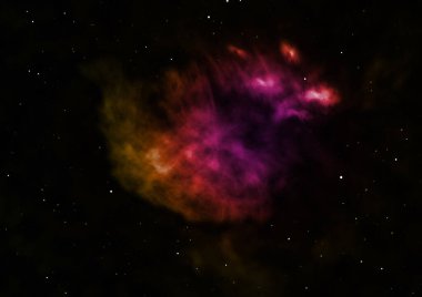 Uzayda bir yıldız alanı ve bir nebula. 3B görüntüleme