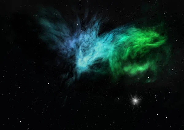 Som lyste nebulosa och stjärnfält. 3D-rendering — Stockfoto