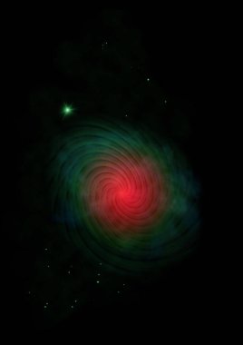 Boş bir alanda yıldızlar ve sarmal gökadalar.