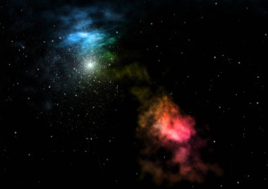 Uzaya karşı parlayan nebula ve yıldız alanı. Bu görüntünün elementleri NASA tarafından döşenmiştir. 3B görüntüleme.