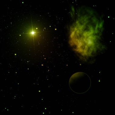 Yıldızlara ve nebulaya karşı uzayda bir gezegen. Bu görüntünün elementleri NASA 3D görüntüleme tarafından desteklenmektedir.