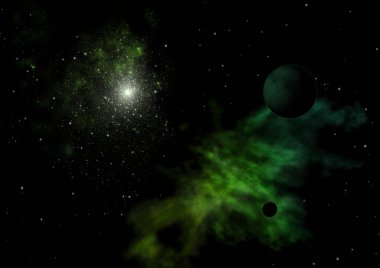 Yıldızlara karşı uzayda bir gezegen. 3B görüntüleme.