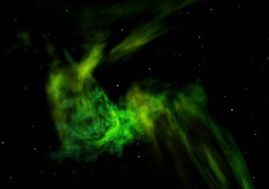 Uzayda bir yıldız alanı ve bir nebula. 3B görüntüleme