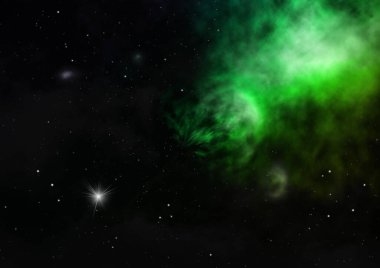 Uzayda bir yıldız alanı ve bir nebula. 3B görüntüleme