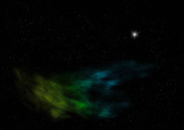 Campo stellare nello spazio e nebulose. Rendering 3D — Foto Stock