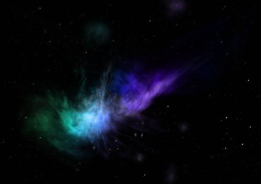 Uzayda bir yıldız alanı bir nebula ve gaz yoğunluğu. Bu görüntünün elementleri NASA tarafından döşenmiştir. 3B görüntüleme