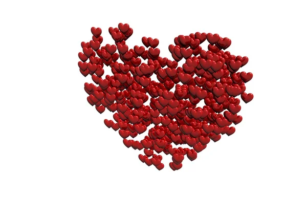 Červené srdce tvaru vyrobené z malých srdcí. — Stock fotografie