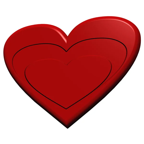 Röd valentine hjärta. tredimensionell återges. — Stockfoto