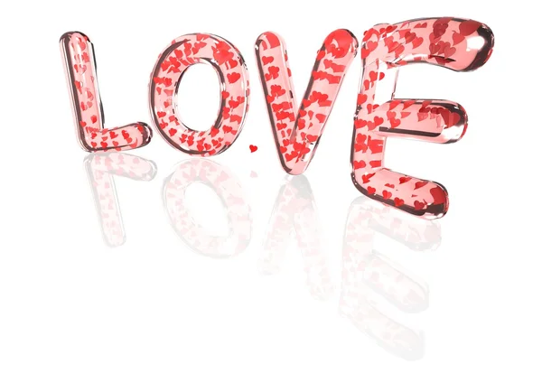 Słowo miłość z serca symboli. — Zdjęcie stockowe