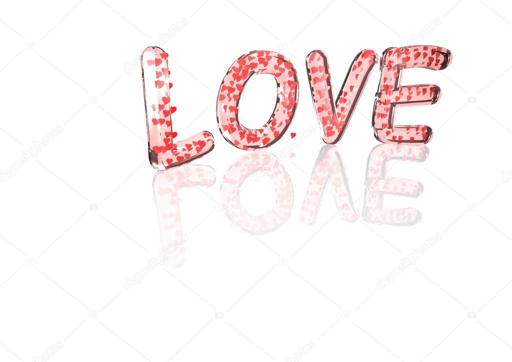 Word LOVE made from hearts symbols.