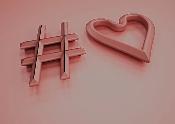 Iscrizione dimensionale del cuore hashtag — Foto Stock