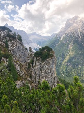 Yaz sonu ve sonbaharda dağların zirvesine yakın yürüyüş. İtalya. İtalyan Dolomitleri. Schlern-Rosengarten