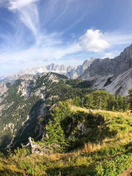 Hiking in late summer and autumn close to mountain pass. Kranjska Gora, Slovenia, Julian Alps, Soca, Vrsic Pass