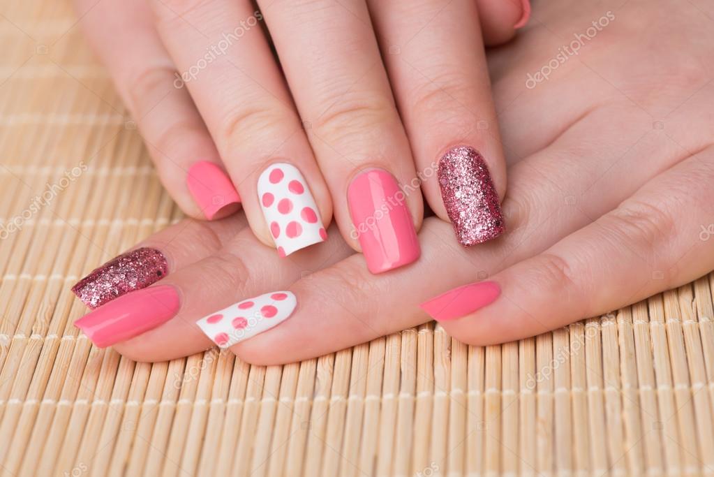 Pink Glitter Nails On White Feather Stock Photo 1145520446