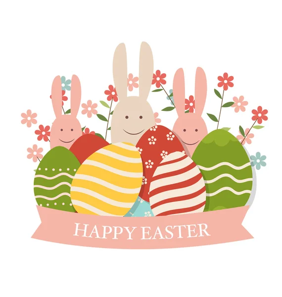 Tarjeta de Pascua con conejos y huevos — Archivo Imágenes Vectoriales