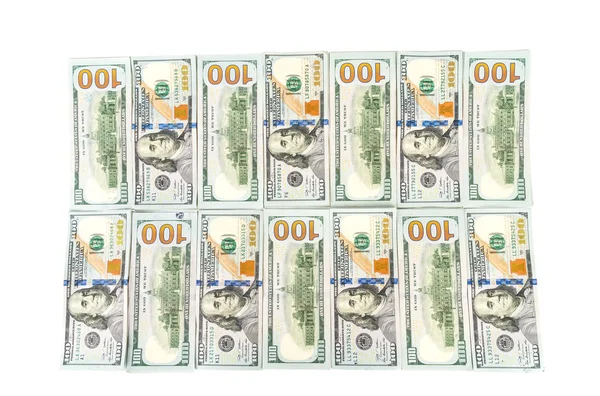 Billetes de cien dólares sobre fondo blanco —  Fotos de Stock