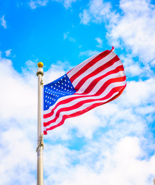 American flag on sky