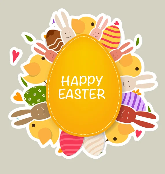 Conejitos de Pascua y huevos de Pascua — Vector de stock
