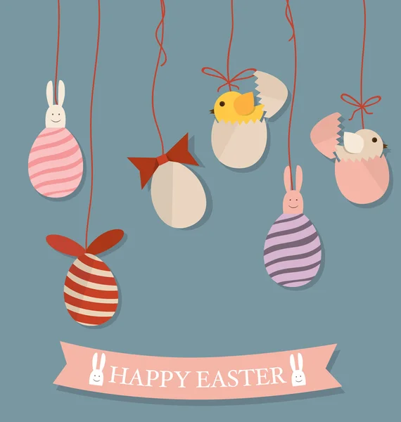 Conejitos de Pascua y huevos de Pascua — Archivo Imágenes Vectoriales