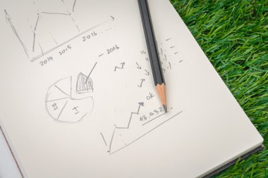 İş kavramı ve grafik ile açık kitap 